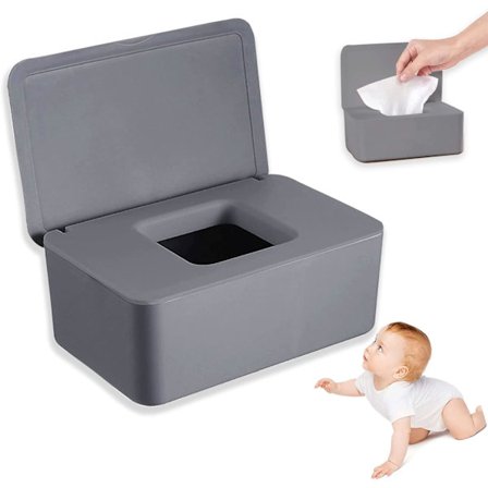 Baby Wipes Box Våtservetter Box med lock, Kan placeras i vardagsrum, sovrum, kök, förvaring av papper, torr handduk, grå