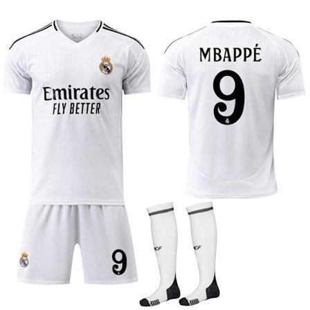 Real Madrid Hjemmebanetrøje Børn & Voksen Fodboldtrøje Med Strømper Nr.9 Mbappé 2024-2025 Nr.9 Mbappé Nr.9 Mbappé Nr.9 Mbappé No.9 Mbappe-FF- No.9 