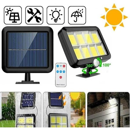 Dww-LED udendørs solcelle væglampe, 72 LED solcellelampe med bevægelsessensor, IP65 vandtæt udendørs projektør med bevægelsessensor