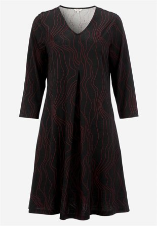 Cellbes of Sweden - V-udskåret jerseykjole i sort/vinrød/mønstret til damer i størrelse 34/36
