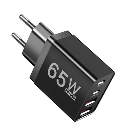 65W Opladerhoved med 2 USB C og 2 USB A-porte Hurtigopladningsadapter Plasttekstur til forskellige enheder Hurtigopladning