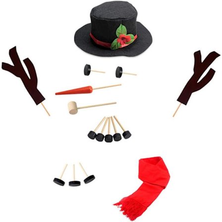 16-delt snømann dekorasjonssett, stort snømannsett snømann utkledningssett inkluderer hatt, skjerf, nese, pipe, øyne, munn og knapper