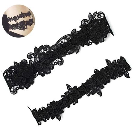 2 stk. Brudeslør Blondekant Bryllup Brudestrømpe Med Satinrosett