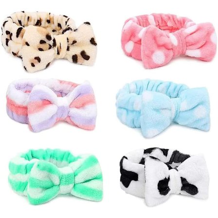 6 stk. Hårbånd med sløyfe, elastisk korallhårbånd, mykt spa-hårbånd