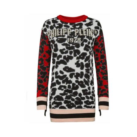 Philipp Plein Pullover Round Neck SS Fringe Rød, Dame