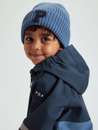 Polarn O. Pyret Ribbstickad mössa P-applikation - 48|50 - barnkläder - blue