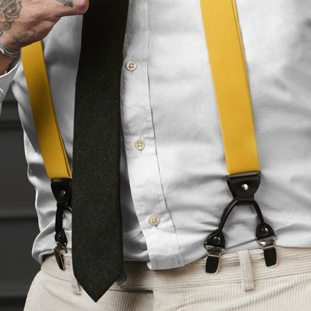 Wide Golden Yellow Clip-On Braces for Men - Clip-on braces & suspenders