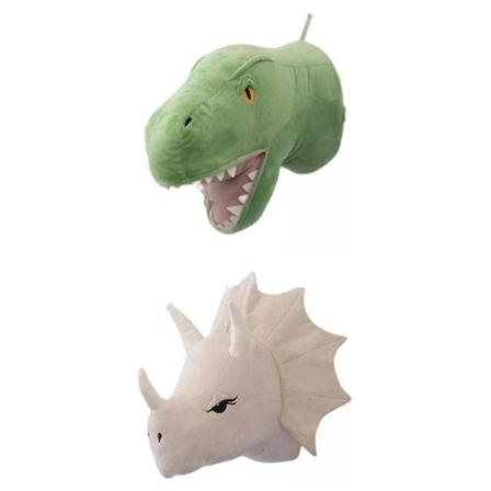 2 stk Dinosaur Head Veggpynt 3d Søt Barnerom Stue Baby