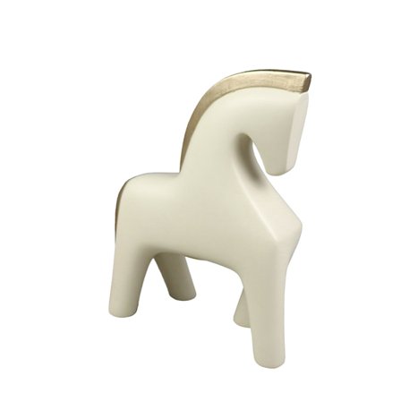 Dekorativ polyresin hest, elfenbensguld, 16x7x20 cm