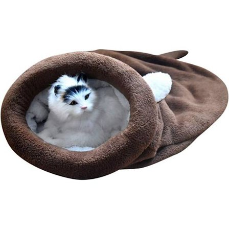 Mjuk katt sovsäck vindtät lindningsväska filt dyna (L, kaffe)