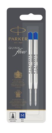 PARKER Quink Flow Ballpoint Refill for Ballpoint Pens Medium Blue (Pack 2) - 1950373