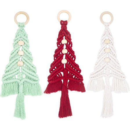 Makramé juletre 3-pakning Bohemske juledekorasjoner Julepynt ferdiglagede juletre sett veggoppheng