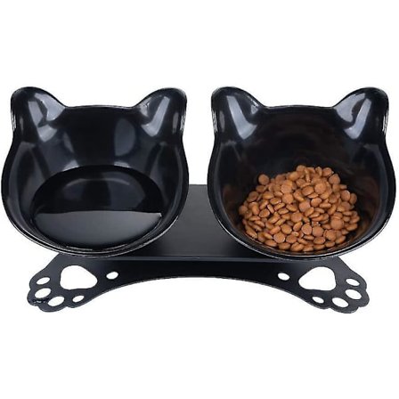Double Cat Food Bowls With Raised Stand, 15tilted Platform