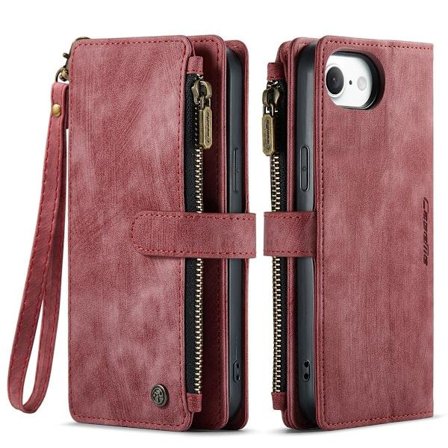 (För iPhone 16 Plus) 2 i 1 plånbok och slimtelefonfodral med dragkedjefack och avtagbar handledsrem