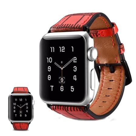 iCarer Avant-garde Apple Watch Series 5 44mm aito nahkaranneke - Punainen Red