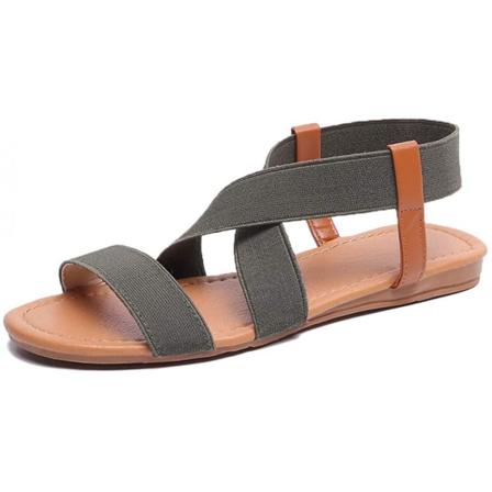 Elastiska söta platta sandaler för kvinnor Casual sommar strand skor sandal semester resor gladiator sandaler ------ Grön(Storlek 35)
