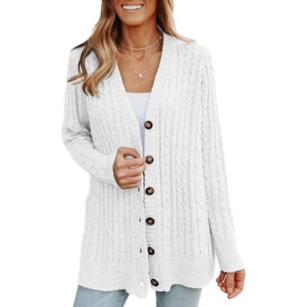 【PP】Let sommerbluse til kvinder med knapstribet mønster, lange ærmer, Casual Komfortabel tynd trøje hvid white XXL