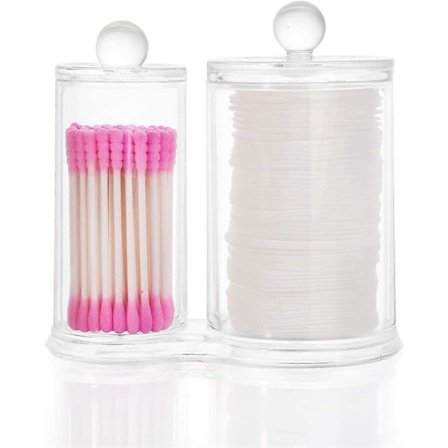 Genomskinlig förvaringslåda Kosmetisk bomullslåda 2 lådor Rund förvaringslåda Genomskinlig tampong och tampong