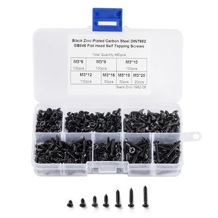 480 stk selvskærende skrue fladt hoved træskruer sortiment
