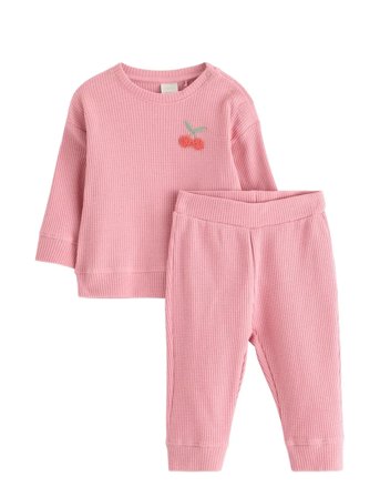 Lindex Set Top Trousers Waffle - Pink - 86