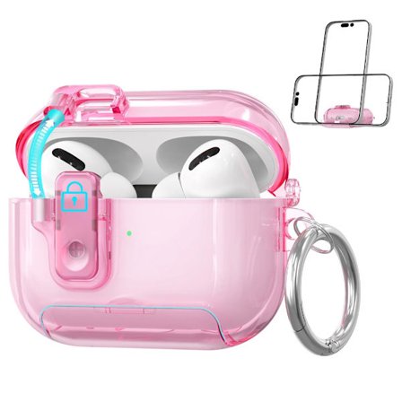 iPhone AirPods 4, Mykt øretelefondeksel med stativ, Transparent rosa