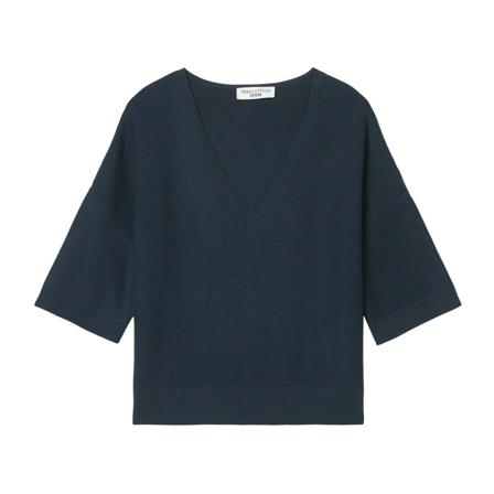 Marc O'Polo, Short-sleeved jumper with a V-neckline Niebieski, Kobieta, Rozmiar: XL