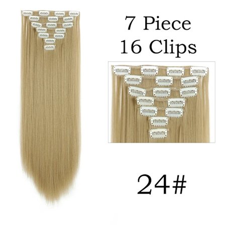 22 Tum 16 Klämmor Hårförlängningar Lång Rak Frisyr Syntetisk Blond Svart Frisyr Värmebeständigt Falskt Hår 24 24 Tum