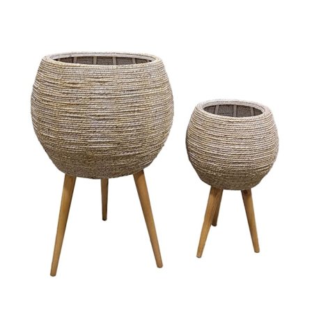 Plantekasse i grantræ, 39x39x60cm, hvidvasket finish