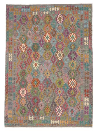 Hand Woven Kilim Afghan Old Style Rug 245X344 Brown/Dark Green