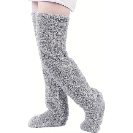 Lange fleece over-knee strømper - Varme strømper - Fleece over-knee strømper til kvinder - Vinter fleece varme sove sokker (lysegrå)
