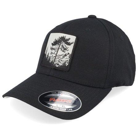 Hunter - Zwart flexfit Cap - Tree Mountain Silhouette Wooly Combed Black Flexfit @ Hatstore
