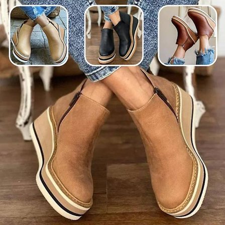 Dam Premium Enfärgade Kilklack Stövletter Rund Tå Skor Kilklackar Vardagliga Mode Skor