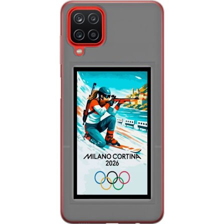 Kompatibelt Mobildeksel til Samsung Galaxy A12 Retroplakat Cortina Milano 2026 med fjell, vintersportsutøvere, italienske trikolor, Milano-katedralen