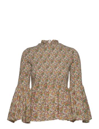 Bohemian Smocking Top Blus Långärmad Brun By Ti Mo