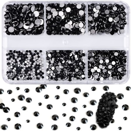 6 celler Mode Nail Art Rhinestones Glitter Diamanter Tips 3D Tips DIY Dekoration Jet Black Nail Rhinestones Nail Juveler Dekoration