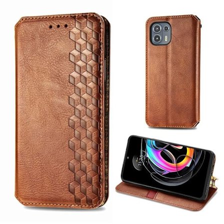 Nahkakotelo With A Stylish Rhombus Imprint For Motorola Edge 20 Lite - Ruskea