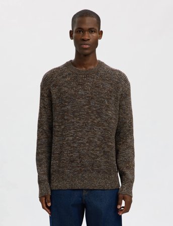 Selected Slmtilum Ls Knit Crew Neck - Brown - M