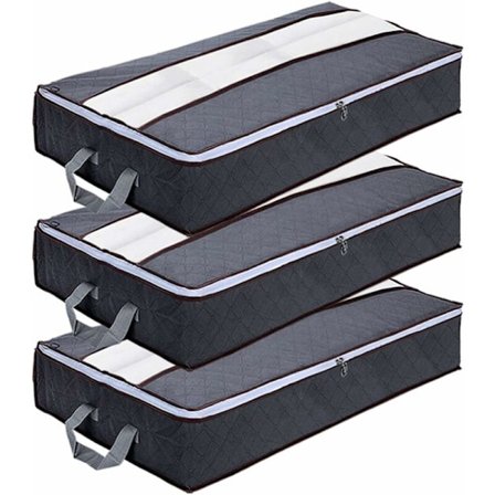Sett med 3 oppbevaringsposer under sengen, stor under seng oppbevaring sammenleggbar non-woven, oppbevaringsposer for dyner tepper puter leker klær (