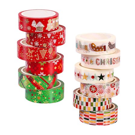 12 stk. Jule Washi Tape Klistremerker, 1,5 cm x 5 m Jule Gullfolie Washi Tapes Jule Maskeringstape Papir Tapes