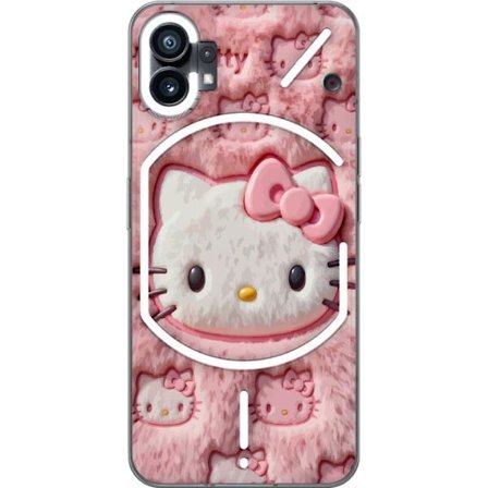 Kompatibel Mobilcover til Nothing Phone (1) Hello Kitty lyserød fluffy baggrund med ikonisk ansigt og kawaii-æstetik