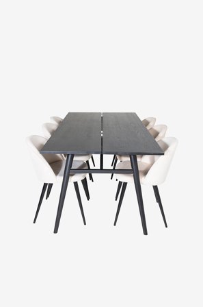 Venture Home - Ruokailuryhmä Sleek ja ruokapöydän tuolit Velvet, 6 kpl - Beige - Ruokailuryhmät - - Homeroom