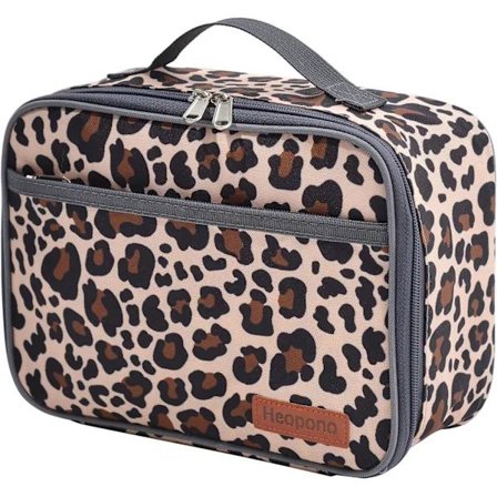 Madkasse, isoleret genanvendelig frokosttaske til piger og drenge, termisk madbeholder med vandtæt foring, varm eller kold snackmadkasse (Leopar...