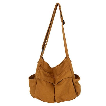 Messenger Bag Skole Vintage Svart Canvas Liggende Dame Skulderveske Laptopveske