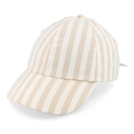 Seeberger - Beige unconstructed Cap - Cotton Mix Baseballcap In Stripe Design Linen Dad Cap @ Hatstore