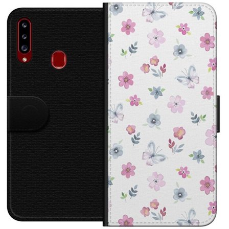 Plånboksfodral till Samsung Galaxy A20s med Blommor och fjärillar