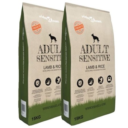 vidaXL Premium Hundmat torr Adult Sensitive Lamb & Rice 2 st 30 kg