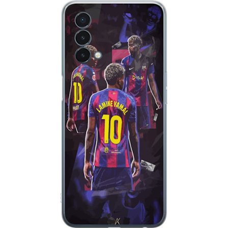 OnePlus Nord N200 5G Gjennomsiktig deksel Lamine Yamal i Barcelona-kollage med trøye nummer 10, kraftige poseringer, kontrastfarger og dynamisk sport