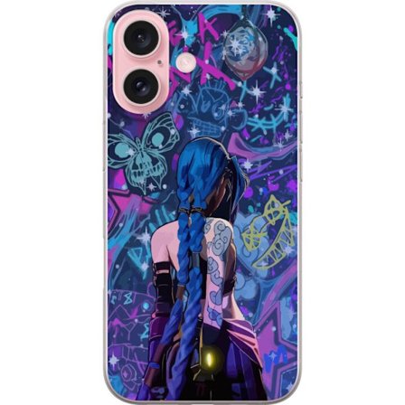 Yhteensopiva Puhelinkuori Apple Apple iPhone 16 Värikäs graffitipiirros, jossa on sinisellä hiuksilla varustettu hahmo kaupunkimaisessa neon-tyylis
