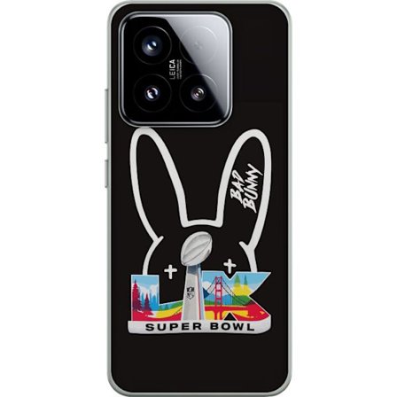 Kompatibel Mobilcover til Xiaomi 15 Bad Bunny portræt med åben skjorte, tatoveringer og krøllet hår i stilfuld modefotografering