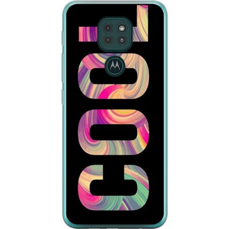 Kompatibel Mobilcover til Motorola Motorola Moto G9 Play Modern typografisk kunst med ordet LOVE i flydende regnbuefarver mod sort baggrund, der skabe